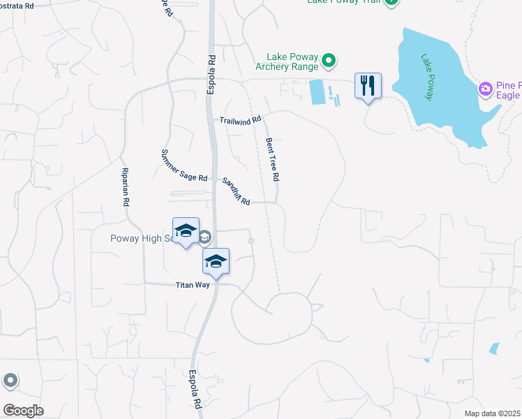 map of restaurants, bars, coffee shops, grocery stores, and more near 14265 Sandhill Road in Poway