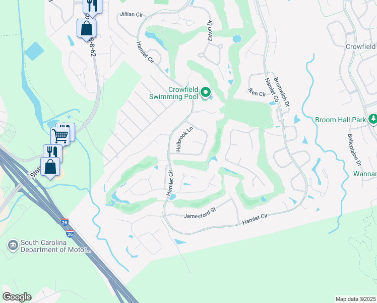 map of restaurants, bars, coffee shops, grocery stores, and more near 108 Spalding Circle in Goose Creek
