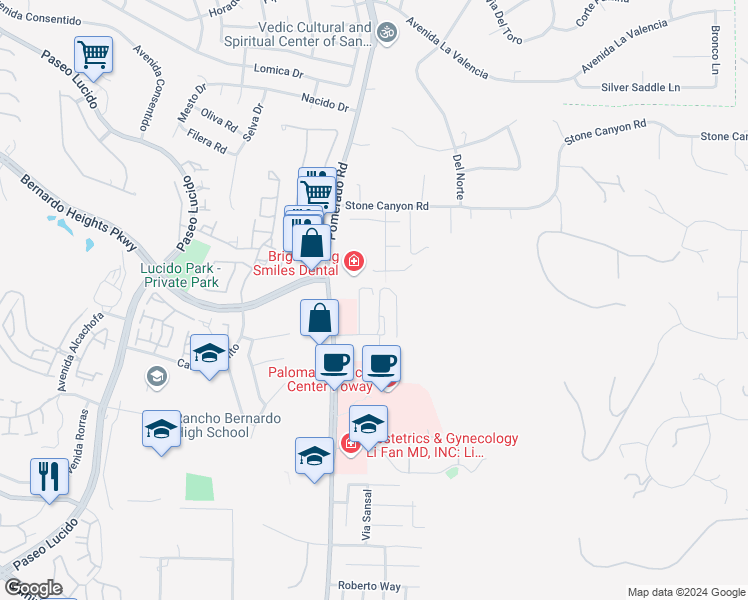 map of restaurants, bars, coffee shops, grocery stores, and more near 12751 Gateway Park Road in Poway