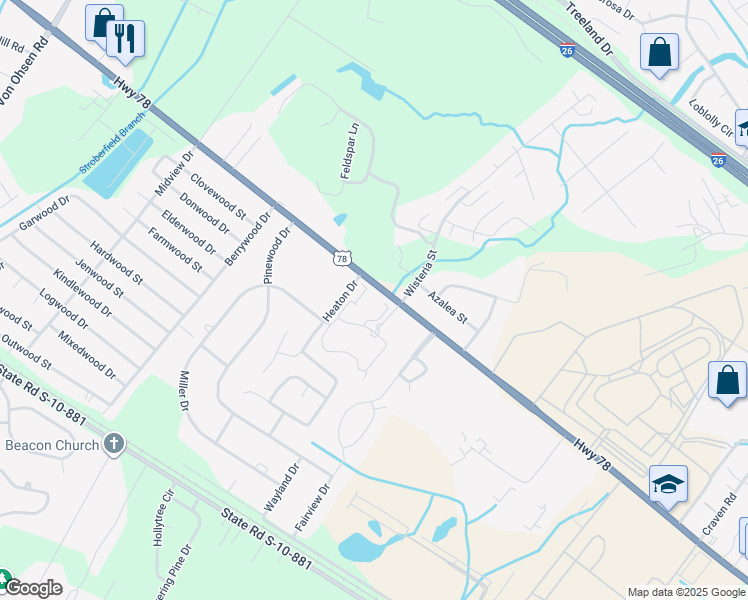 map of restaurants, bars, coffee shops, grocery stores, and more near 9933 U.S. 78 in Ladson
