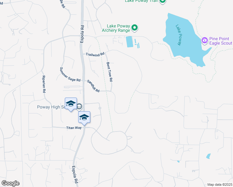 map of restaurants, bars, coffee shops, grocery stores, and more near 14302 Sandhill Road in Poway