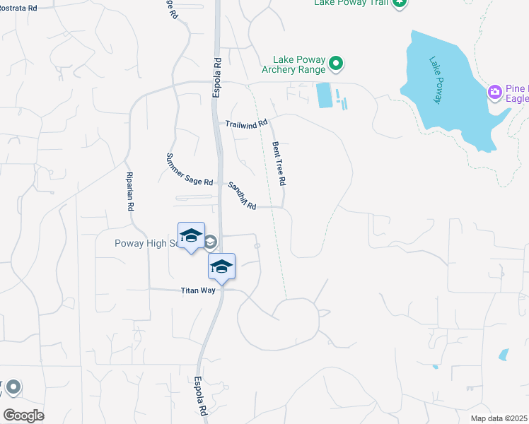 map of restaurants, bars, coffee shops, grocery stores, and more near 14265 Sandhill Road in Poway