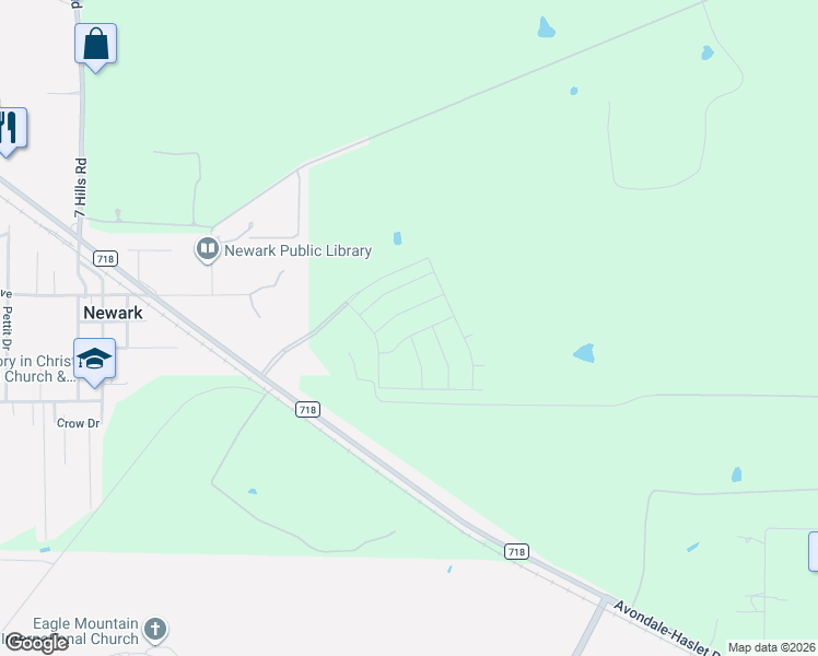 map of restaurants, bars, coffee shops, grocery stores, and more near 100 FM 718 in Newark