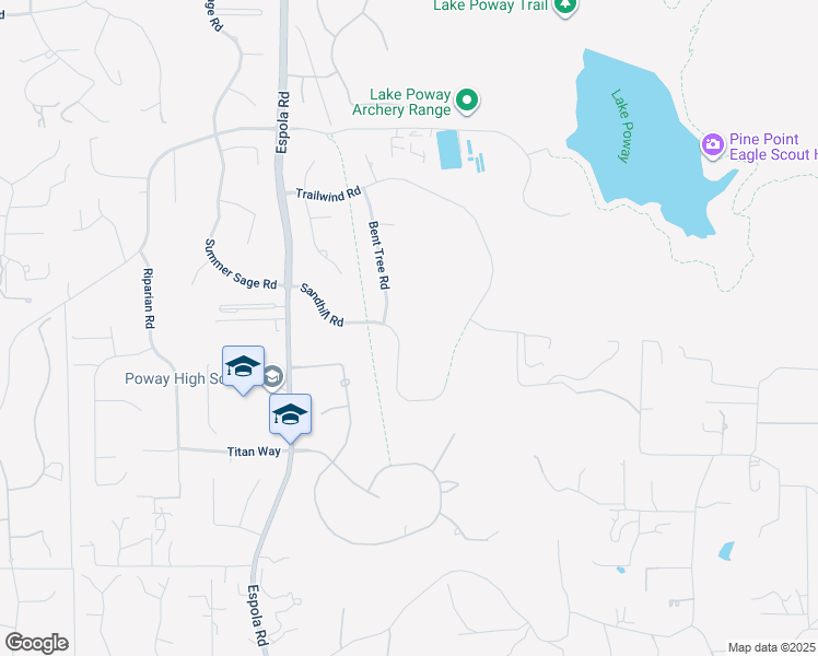 map of restaurants, bars, coffee shops, grocery stores, and more near 14302 Sandhill Road in Poway