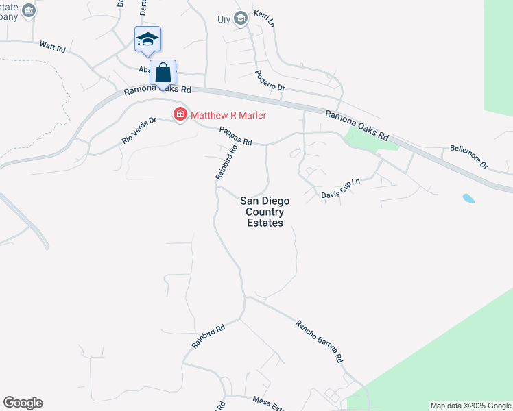 map of restaurants, bars, coffee shops, grocery stores, and more near 25182 Hereford Drive in Ramona