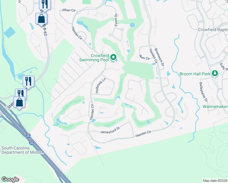 map of restaurants, bars, coffee shops, grocery stores, and more near 119 Spalding Circle in Goose Creek