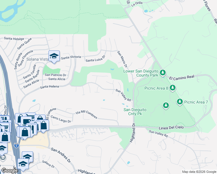 map of restaurants, bars, coffee shops, grocery stores, and more near 1429 Calle Santa Fe in Solana Beach