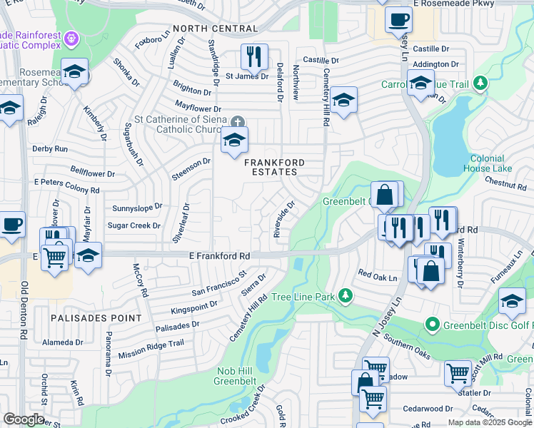 map of restaurants, bars, coffee shops, grocery stores, and more near 1733 Lombard Street in Carrollton