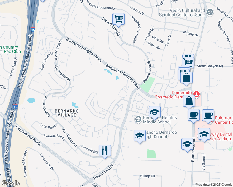 map of restaurants, bars, coffee shops, grocery stores, and more near 12240 Corte Sabio in San Diego