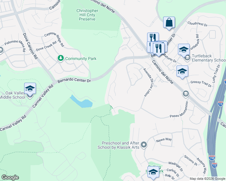 map of restaurants, bars, coffee shops, grocery stores, and more near 10819 Terraza Floracion in San Diego