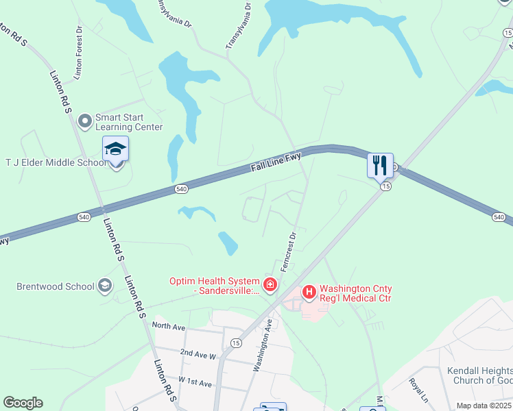 map of restaurants, bars, coffee shops, grocery stores, and more near 141 Camellia Lane in Sandersville