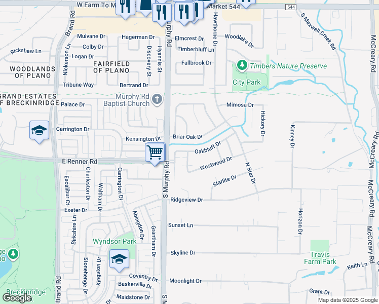 map of restaurants, bars, coffee shops, grocery stores, and more near 137 Oakbluff Drive in Murphy
