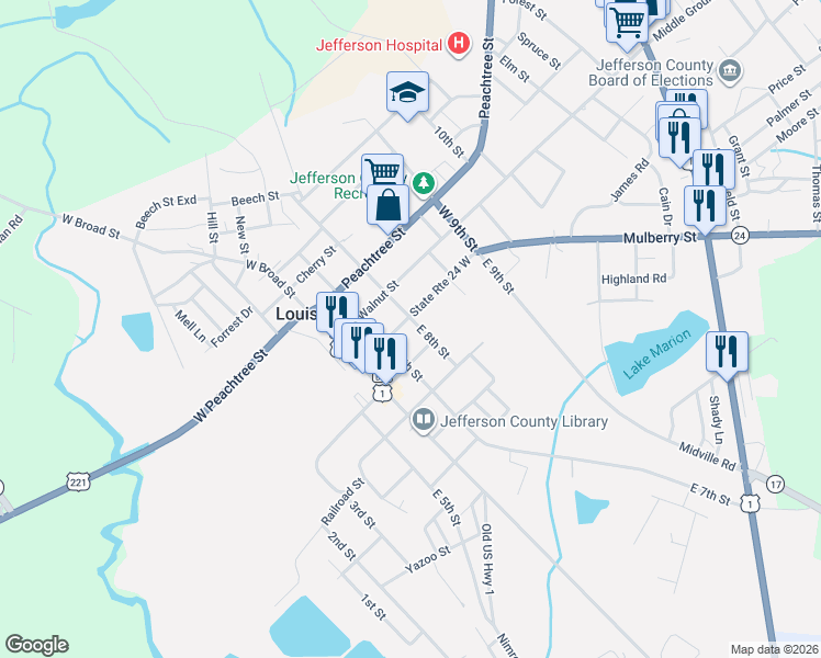 map of restaurants, bars, coffee shops, grocery stores, and more near 802 Mulberry Street in Louisville