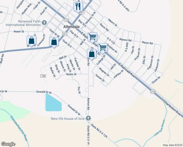 map of restaurants, bars, coffee shops, grocery stores, and more near 533 College Street in Allendale