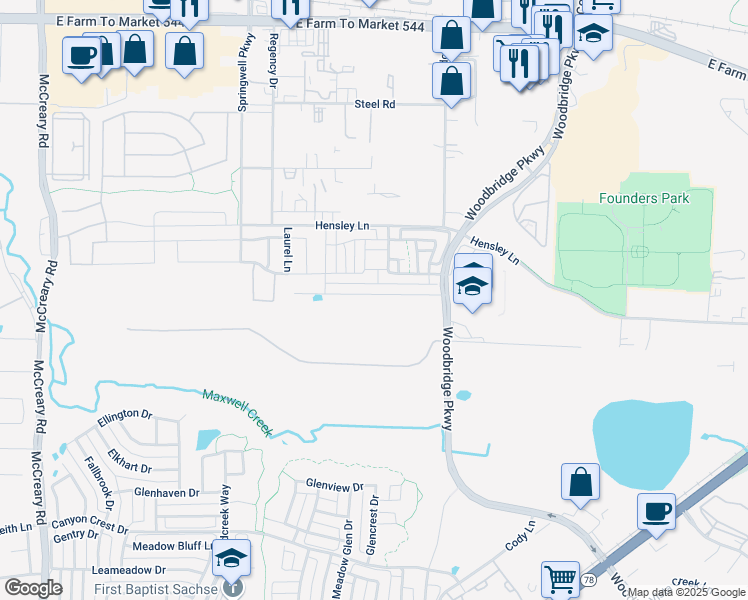 map of restaurants, bars, coffee shops, grocery stores, and more near 932 Hooper Road in Wylie