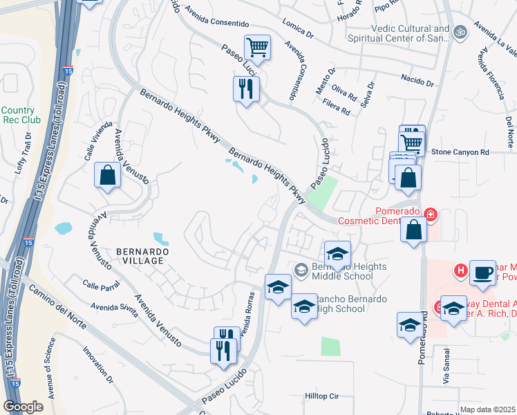 map of restaurants, bars, coffee shops, grocery stores, and more near 12260 Corte Sabio in San Diego