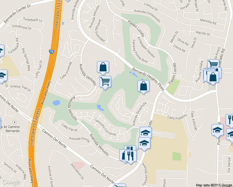 map of restaurants, bars, coffee shops, grocery stores, and more near 12112 Royal Birkdale Row in San Diego