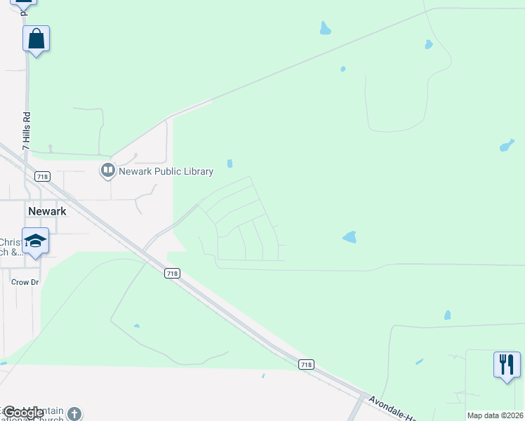 map of restaurants, bars, coffee shops, grocery stores, and more near 100 FM 718 in Newark