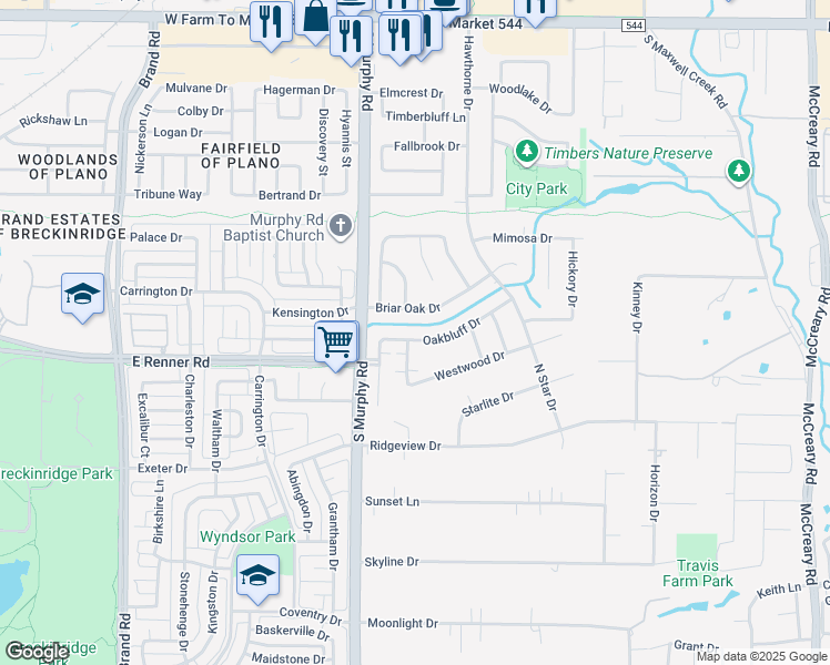 map of restaurants, bars, coffee shops, grocery stores, and more near 127 Oakbluff Drive in Murphy