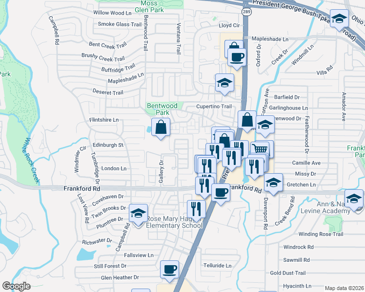 map of restaurants, bars, coffee shops, grocery stores, and more near 6024 Weymouth Drive in Dallas