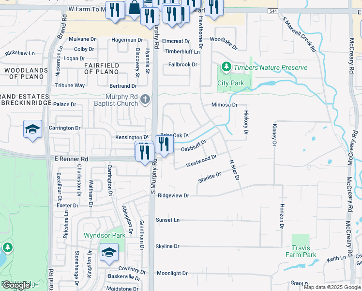 map of restaurants, bars, coffee shops, grocery stores, and more near 133 Oakbluff Drive in Murphy