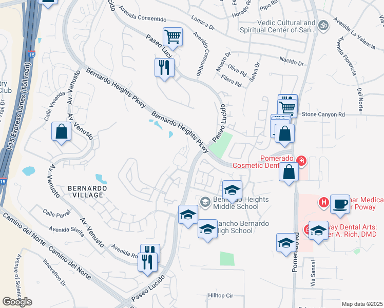 map of restaurants, bars, coffee shops, grocery stores, and more near 12290 Corte Sabio in San Diego