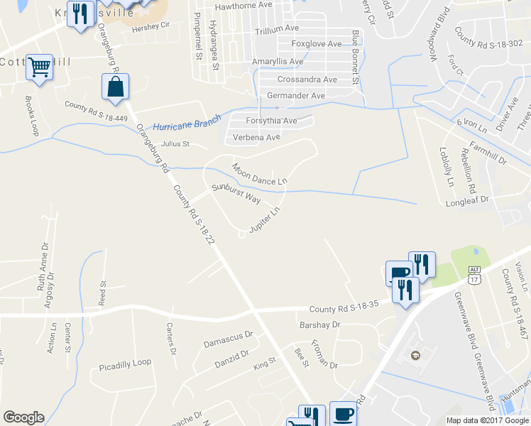 map of restaurants, bars, coffee shops, grocery stores, and more near 161 Jupiter Ln in Summerville