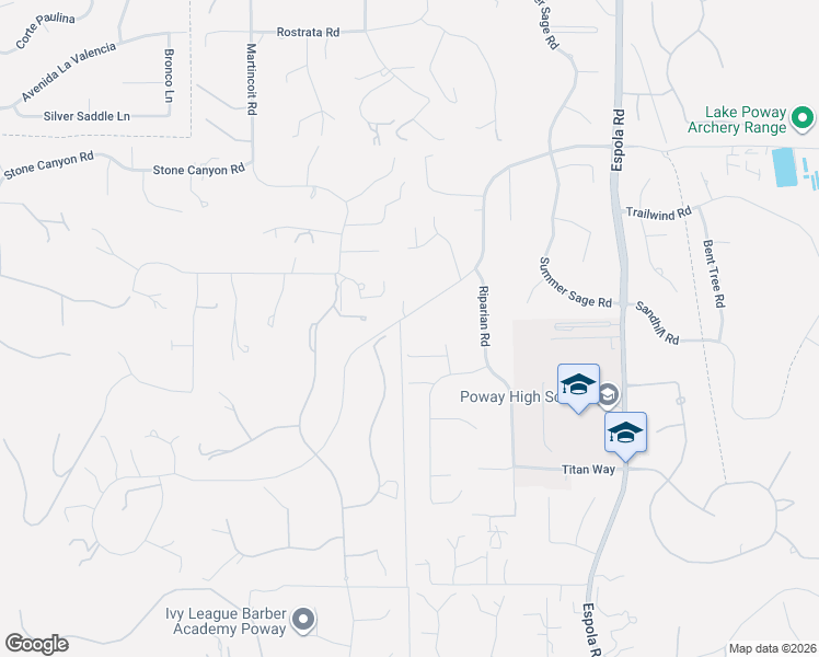 map of restaurants, bars, coffee shops, grocery stores, and more near 13807 Lake Poway Road in Poway