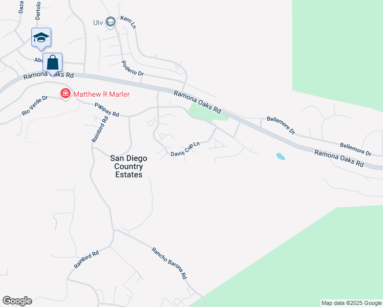 map of restaurants, bars, coffee shops, grocery stores, and more near 15672 Davis Cup Lane in Ramona