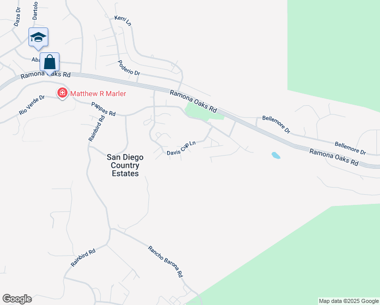 map of restaurants, bars, coffee shops, grocery stores, and more near 15672 Davis Cup Lane in Ramona