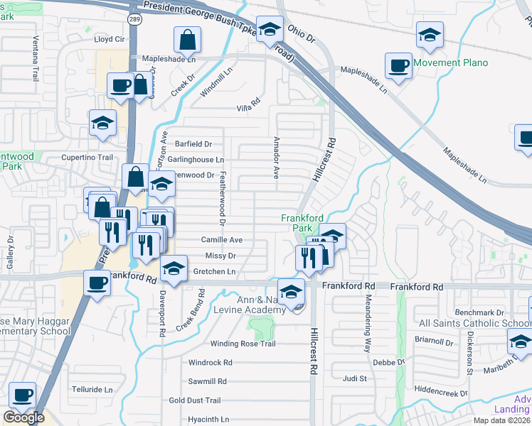 map of restaurants, bars, coffee shops, grocery stores, and more near 6630 Dupper Drive in Dallas