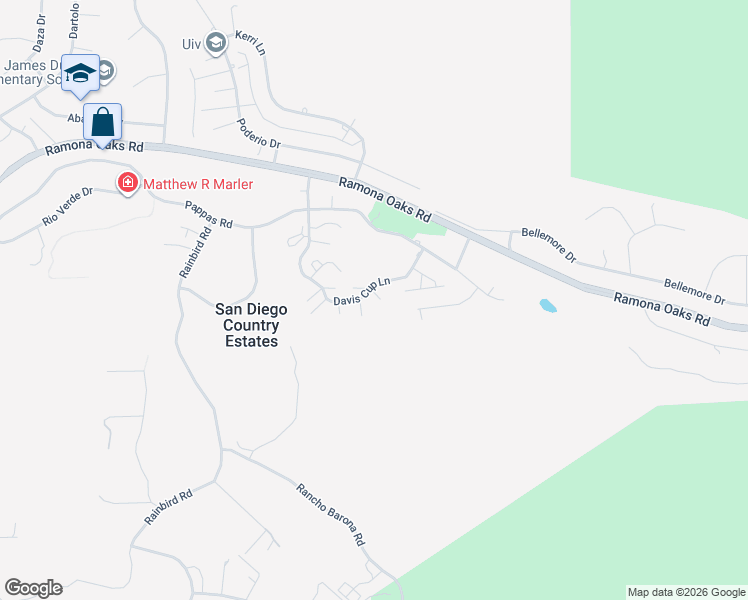 map of restaurants, bars, coffee shops, grocery stores, and more near 15652 Davis Cup Lane in Ramona