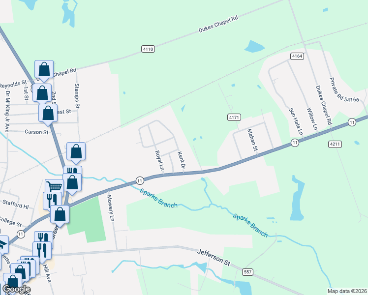 map of restaurants, bars, coffee shops, grocery stores, and more near 201 Kent Drive in Pittsburg