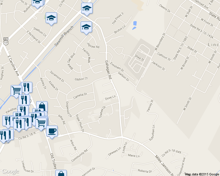 map of restaurants, bars, coffee shops, grocery stores, and more near 103 Flicker Lane in Summerville