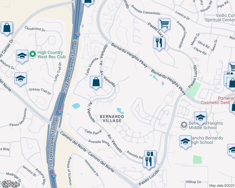 map of restaurants, bars, coffee shops, grocery stores, and more near 11953 Caminito Ryone in San Diego