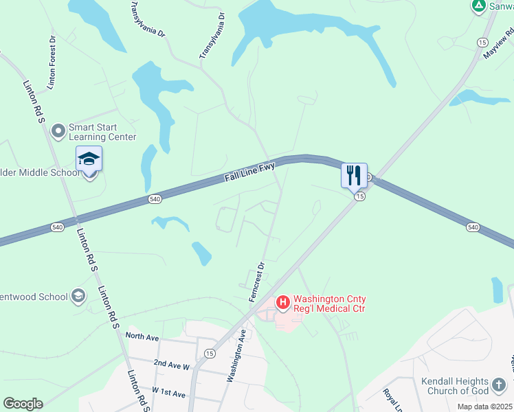 map of restaurants, bars, coffee shops, grocery stores, and more near 647 Fern Crest Drive in Sandersville