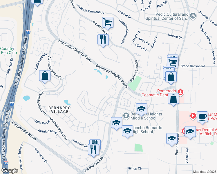 map of restaurants, bars, coffee shops, grocery stores, and more near 12250 Corte Sabio in San Diego