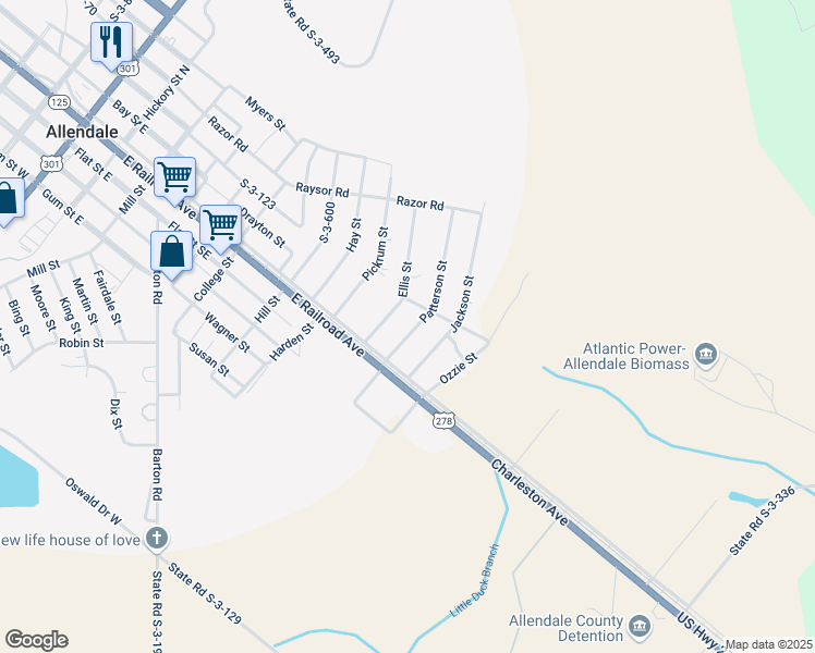 map of restaurants, bars, coffee shops, grocery stores, and more near 281 Patterson Street in Allendale