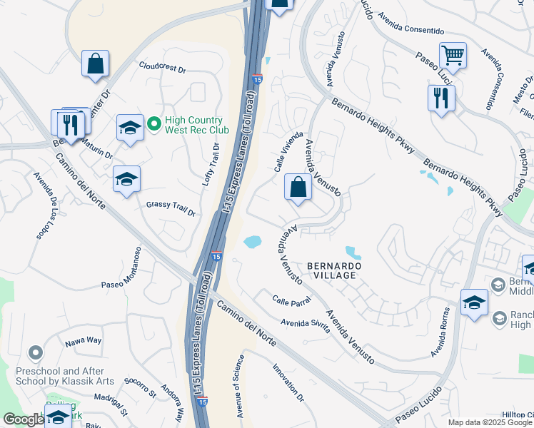 map of restaurants, bars, coffee shops, grocery stores, and more near 11633 Calle Paracho in San Diego