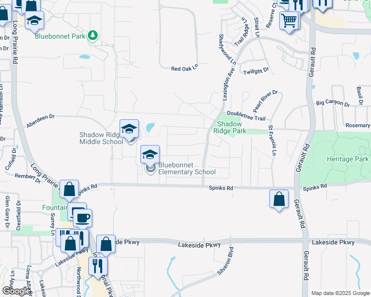 map of restaurants, bars, coffee shops, grocery stores, and more near 1821 Tree Line Road in Flower Mound