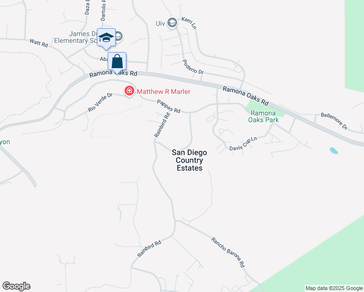 map of restaurants, bars, coffee shops, grocery stores, and more near 25182 Hereford Drive in Ramona