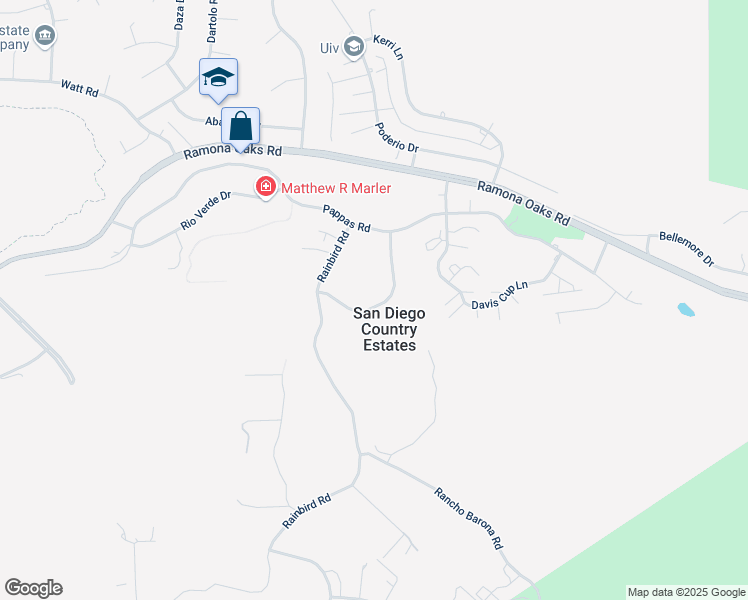 map of restaurants, bars, coffee shops, grocery stores, and more near 25182 Hereford Drive in Ramona