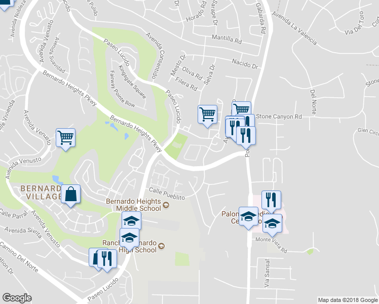 map of restaurants, bars, coffee shops, grocery stores, and more near 15635 Caminito La Torre in San Diego