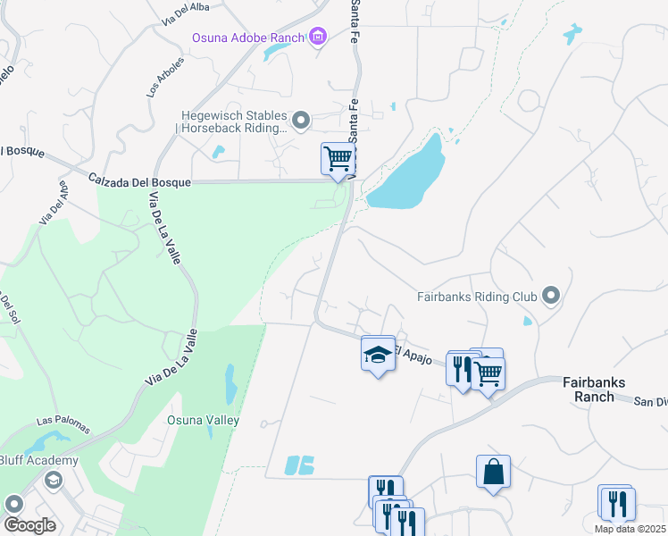 map of restaurants, bars, coffee shops, grocery stores, and more near 15931 Via De Santa Fe in Del Mar