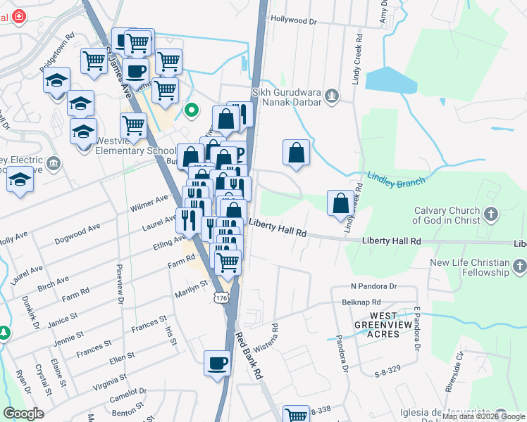 map of restaurants, bars, coffee shops, grocery stores, and more near 103 Liberty Hall Road in Goose Creek