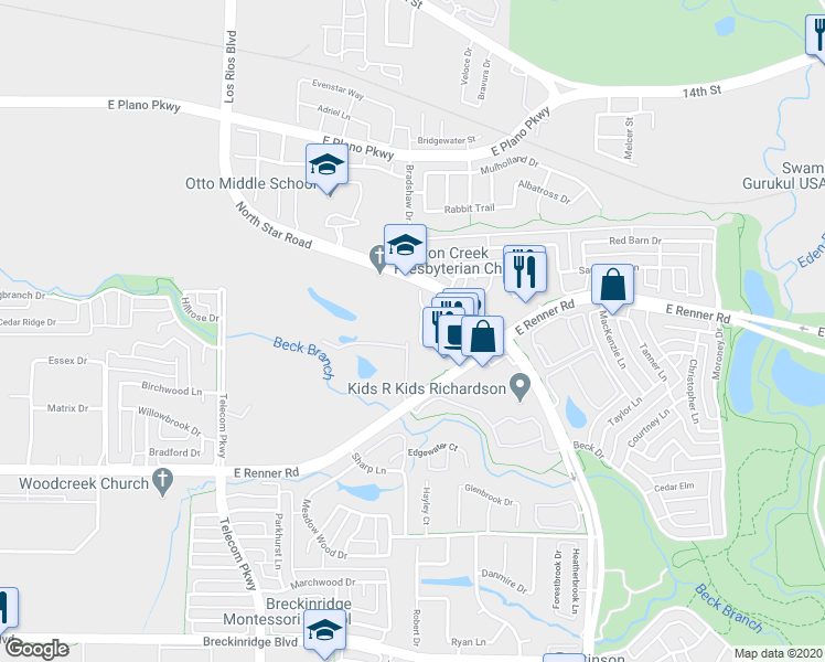 map of restaurants, bars, coffee shops, grocery stores, and more near 4064 Kyndra Circle in Richardson