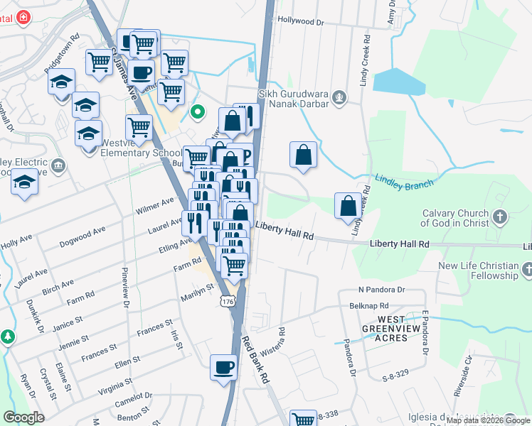 map of restaurants, bars, coffee shops, grocery stores, and more near 103 Liberty Hall Rd in Goose Creek