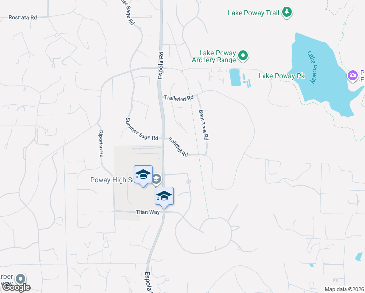 map of restaurants, bars, coffee shops, grocery stores, and more near 14236 Sandhill Road in Poway