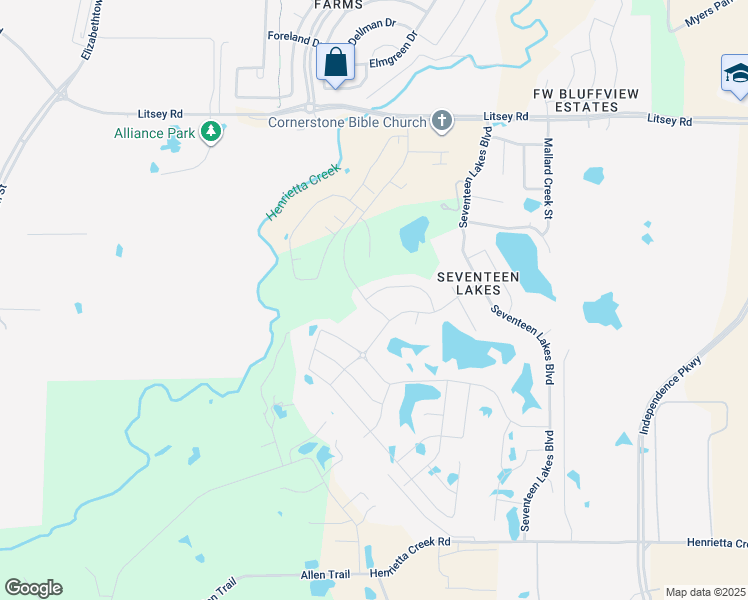 map of restaurants, bars, coffee shops, grocery stores, and more near 15120 Buckwater Way in Roanoke