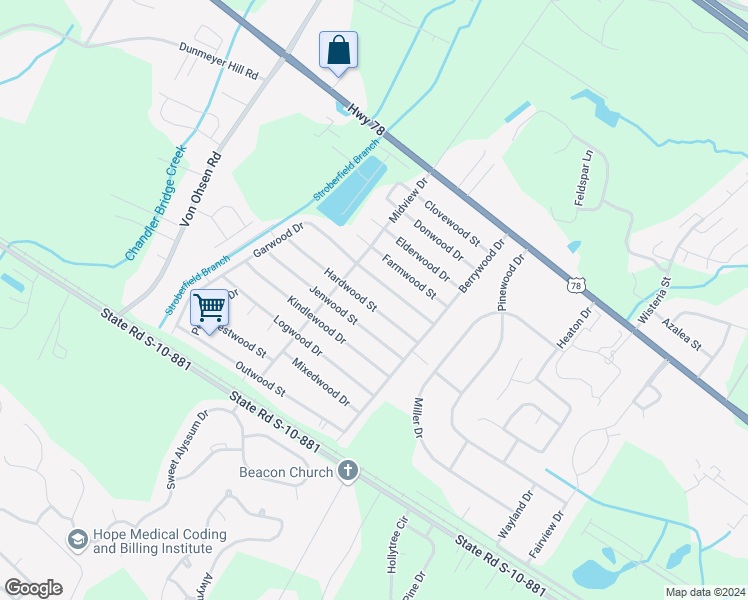 map of restaurants, bars, coffee shops, grocery stores, and more near 4446 Hardwood St in Ladson